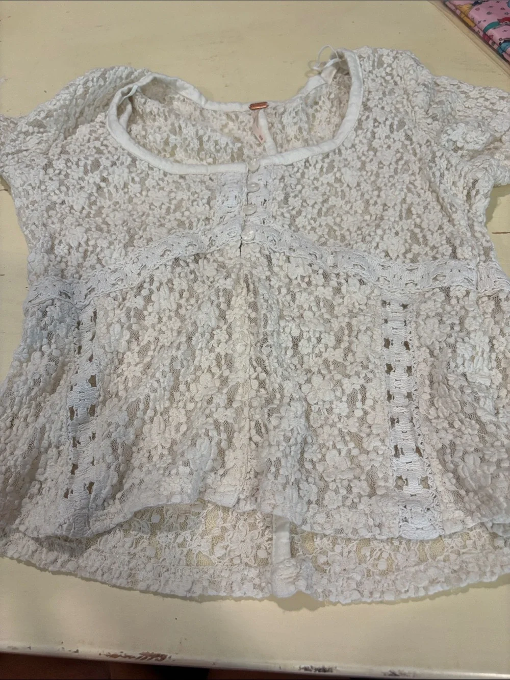 Free People Cream Lace Crochet Peasant Top